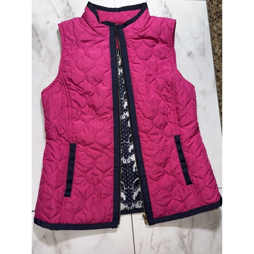 Crown & Ivy Vest Women's Small Pink Quilted Elephant Print Preppy Whimsical